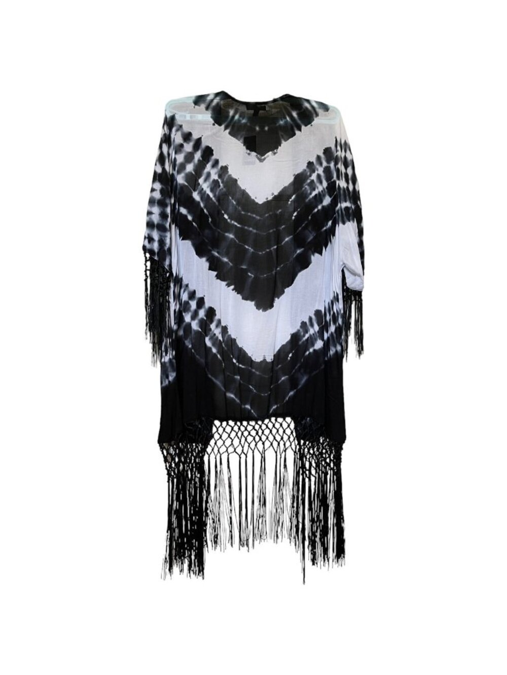 Torrid Womens Black White Tie Dye Fringe Kimono Size 1/2 - Picture 15 of 15